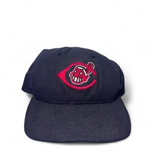 VTG 80s Roman Cap Cooperstown collection Cleveland Indians fitted hat 7 3/8 navy